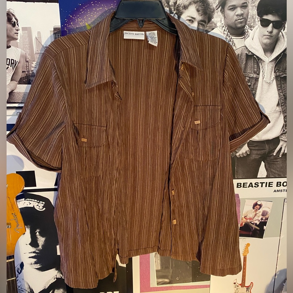 button up striped brown jaclyn smith top